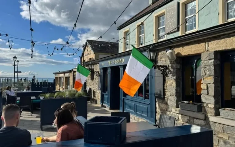 The Strand pub in Strandhill with Irish flags outside