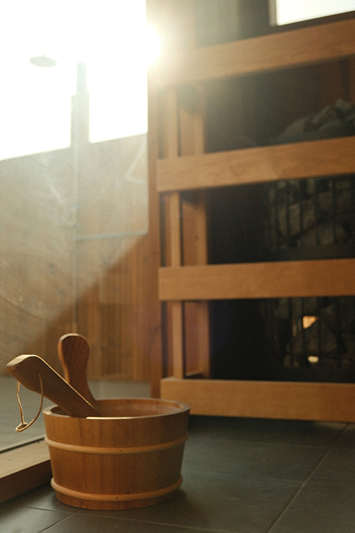 Wooden sauna bucket inside the sauna at VOYA Seaweed Baths