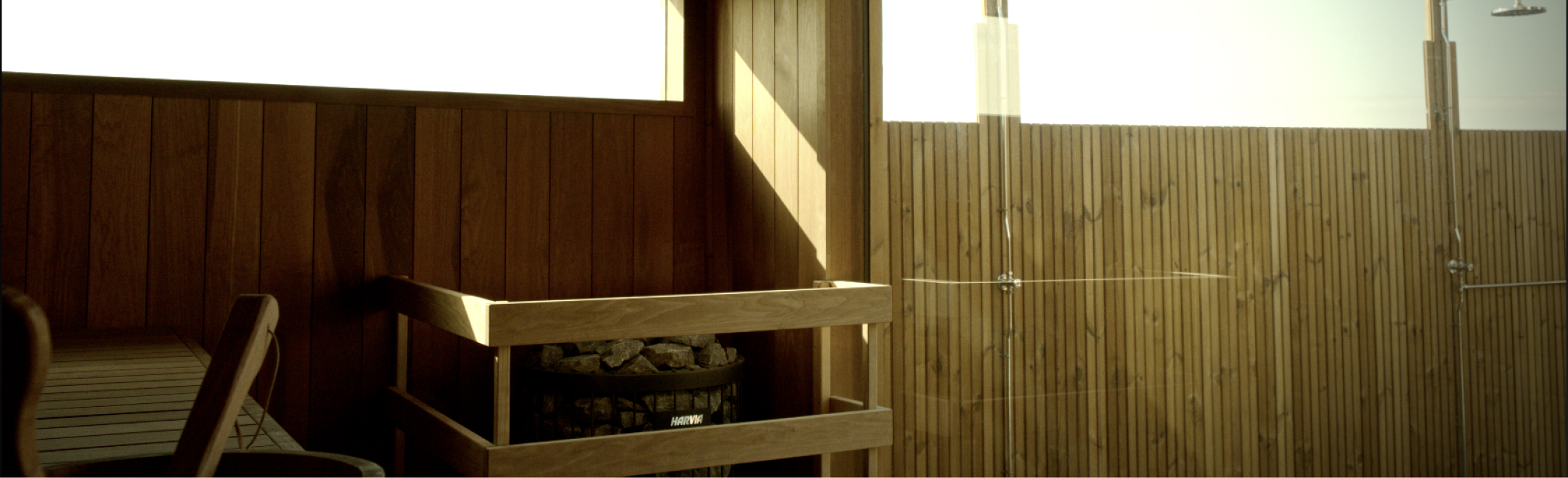 Showers with wooden walls